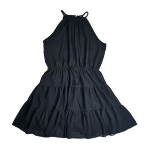 Naked Zebra Black Halter Tiered Mini Dress Women’s M Fit & Flare Sleeveless